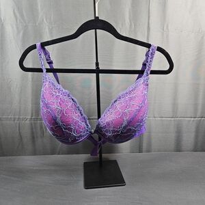 Cacique Sexy Lace Plunge Pushup Underwire Bra Size 44C Purple  Lace Over Pink